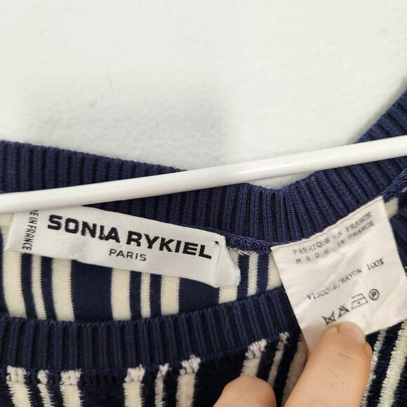 Sonia Rykiel Velvet Striped Relaxed Pullover Nautical Retro - Picture 3 of 7